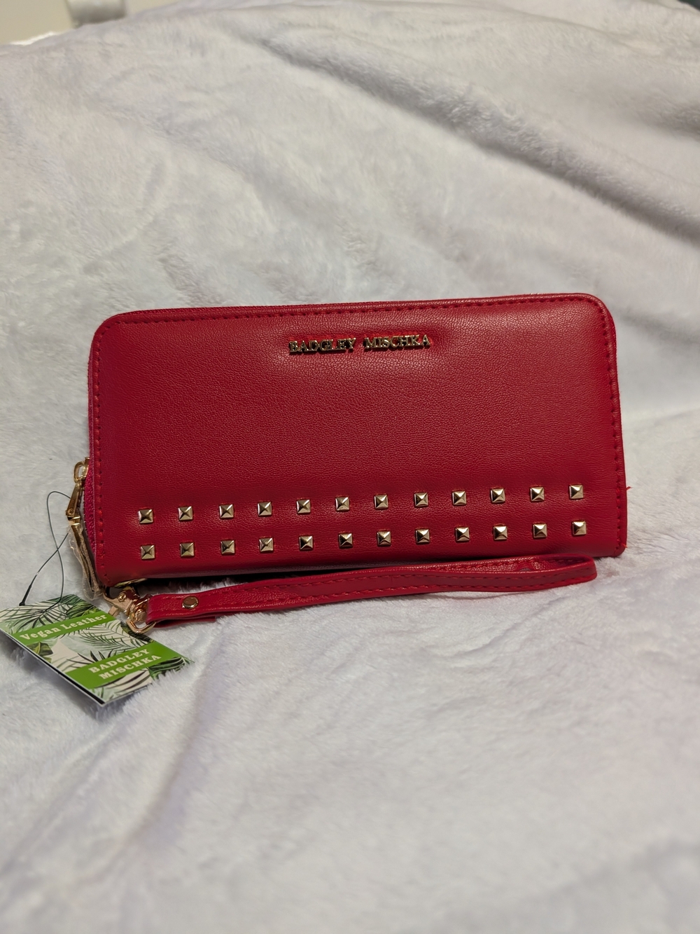 Badgley Mischka Vibrant Red Studded Zip Wallet